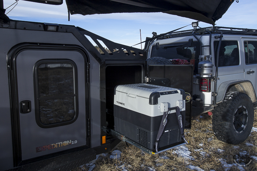 Off Grid Trailers Expedition 2.0 slide out Dometic refrigerator.