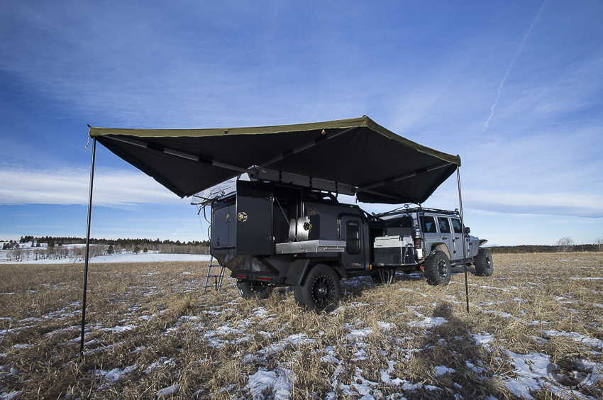 Off Grid Trailers Expedition 2.0 with 23Zero 270° awning provides wrap around shade.